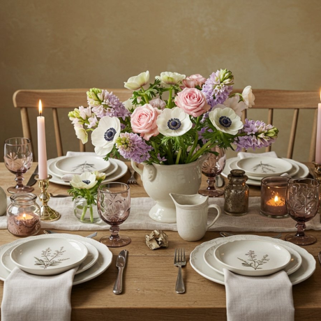 Moederdagtafel decoreren met pastelkleuren en elegante bloemen